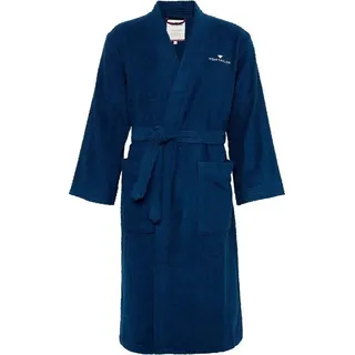 TOM TAILOR HOME Unisex-Bademantel Kimono, Langform, Wirkfrottee, Kimono-Kragen, Gürtel, für Damen & Herren, mit Logostickerei blau XS - 115 cm