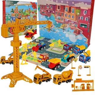 Adventskalender Auto Kinder, Spielzeug 24 überraschungen, ab 2 3 4 5 6 Jahre Junge Weihnachtskalender Kinder Geschenk Junge Baustelle Spielzeug