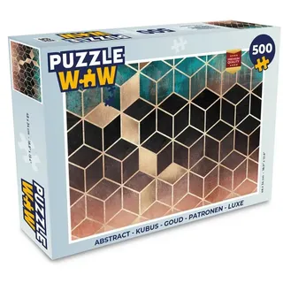 MuchoWow Puzzle Abstrakt - Würfel - Gold - Muster - Luxus, 500 Puzzleteile, Foto-Puzzle, Bilderrätsel, Puzzlespiele, Spielzeug grün|rosa 34 cm x 48 cm x 2 cm | Querformat