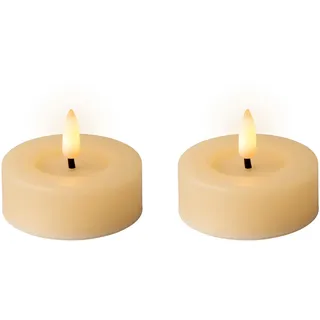 Lumineo LED Teelichter mit Timer 6,5x5cm 2 Stück - Outdoorkerzen mit 6 Stunden Timerfunktion - Flammenlose Kerzen als Outdoor Tischkerzen Dekokerzen Teelicht Kunstkerzen - Creme Warmweiß