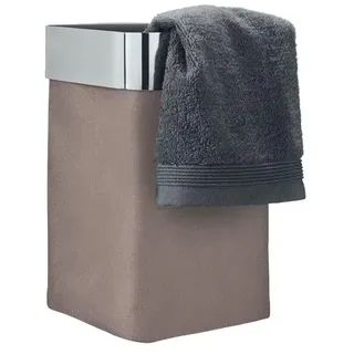 Gästehandtuchkorb NEXIO Taupe – Eleganter Korb mit poliertem Edelstahlrand
