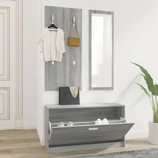 Gecheer Flurmöbel-Set, 3-teiliges Garderobenset Kompaktgarderobe Dielenmöbel Flureinrichtung Wandgarderobe Grau Sonoma Holzwerkstoff for Flur