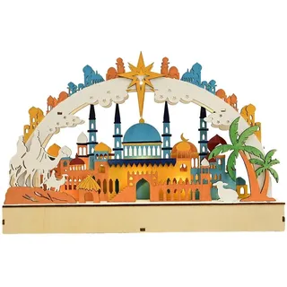 Stakee Ramadan-holzornamente, Eid Mubarak, Burg-tischdekoration Led-licht Für Eid Mubarak Ramadan-heimtischdekoration