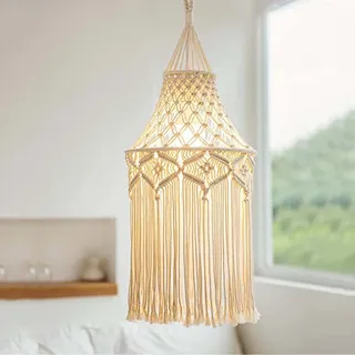 Lirzxin Makramee Lampenschirm Hängelampe, Boho Deckenlampe Lampenschirme, Lampenschirm für Schlafzimmer Wohnzimmer Hängend, Handcraft Quaste Hintergrund Kopf Teil Wand Behang Tapisserie