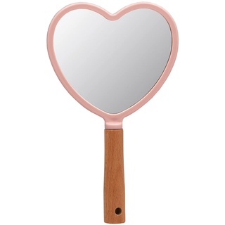 YCHMIR Kleiner Handspiegel für Damen, Holz-Handspiegel, 14 x 23,4 cm, rosa Herz