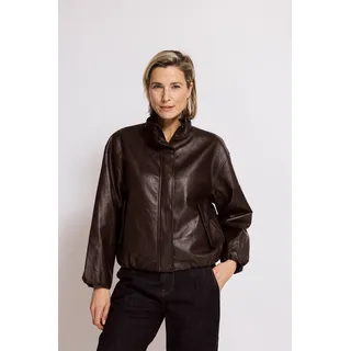 Jackenblazer ZHRILL "ASAMI", Damen, Gr. L, braun, Web, Obermaterial: 74% Viskose, 14% Baumwolle, 8% Polyester, 4% metallisierte Fasern, unifarben, bequem hüftbedeckend, Rundhals, elastischer Bund, Blazer, Blouson -in Leder-Optik / moderner Look / Stehkragen