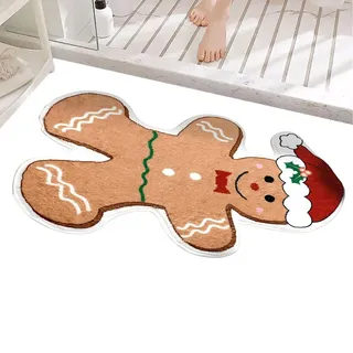 Ghjkldha Water-Absorbent Gingerbread Man Doormat, Funny Cartoon Cookie Floor Mat, Imitation Cashmere Rug for Living Room, Bathroom, and Front Door, Holiday Decor Accessories