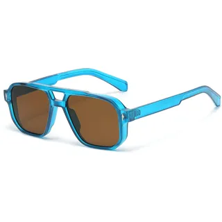 WDZAYXC Retro Square Sonnenbrille für Damen Und Herren,70er Jahre Vintage Trendy Brille Klassisch mit Double Brücke UV400 Schutz (Blau/Braun) - Einheitsgröße