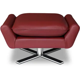 NEUERRAUM Bequemer Fußhocker, Beistellhocker, Lederhocker, Sitzhocker, Hocker mit Kissen, Fuß massives Edelstahl. Gewicht 17 kg. Abbildung in (Echt-) Leder Weinrot (Bordeaux Rot).