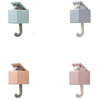 Jumpeak Klebehaken Einziehbare Tierhaken – selbstklebend & bohrfrei, 4 Farben, je 1,5 kg, (Spar-Set, kinder kleiderhaken), Cartoon Klebehaken für Bad & Flur, ABS-Kunststoff, 5 x 10,5 cm blau|grau|rosa