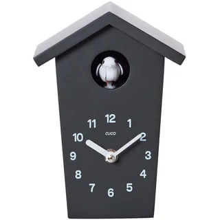 Cuco Clock Mini Kuckucksuhr HOCHHAUS 17,0 × 12,4 × 9,0cm, Wanduhr, Moderne Schwarzwalduhr, Wanduhr mit Nachtruhefunktion, Kuckucksruf Vogelstimme, Quarzuhrwerk