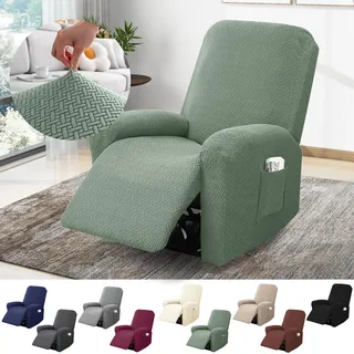 1-sitzer Sessel Überzug, Sesselbezuge Stretch Mit Taschen, All-inclusive Streifen-jacquard Sesselschoner Für Fernsehsessel Relaxsessel Sesselhusse (hellgrün, 4-teilig)