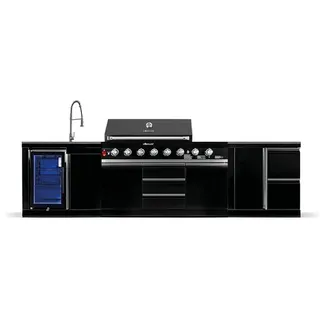 Goriller Outdoorküche, Schwarz Hochglanz, Metall, 330x90x58 cm, CE, Grills & Outdoor-Küchen, Gasgrills