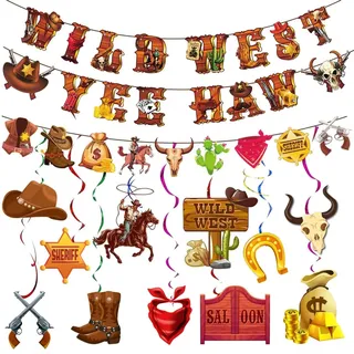 Western-Deko-Set, 12-teilig, Cowboy-Party, Hängedeko, Banner - Bunt
