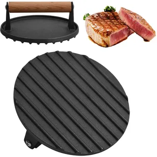 Vesaneae Antihaft Burgerpresse aus Gusseisen mit Holzgriff, Robuste Burger Smasher gusseisen, Patty Presse Runde, Hochwertige Burger Maker für perfekte Patties, für den Grill, Steak, Bacon, Schnitzel