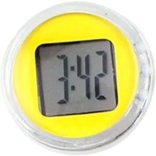 perfk Mini-Motorrad-Digitaluhr, 1,1 Zoll Durchmesser, Motorrad-Lenkeruhr, wasserdichte Uhr mit rundem Zifferblatt, Motorraduhr für Fahrzeuge, GELB