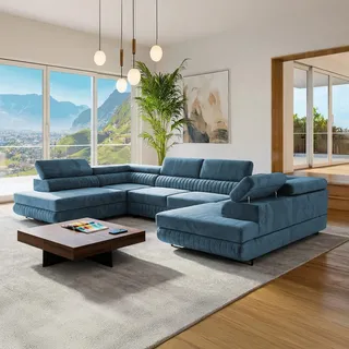SOFILAND U-Form Ecksofa Magnum U, große Wohnlandschaft mit Schlaffunktion & 2 Bettkästen, wasserabweisend, pflegeleicht & haustierfreundlich, modernes Schlafsofa fürs Wohnzimmer (Türkis)