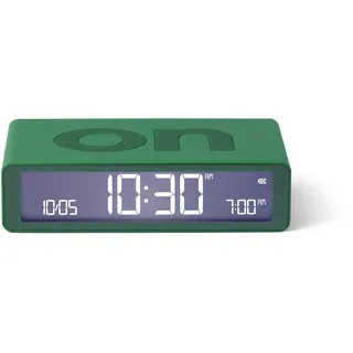 Lexon Flip Classic Digitaler Wecker mit umkehrbaren EIN/Aus-Seiten, wiederaufladbare Nachttischuhr mit LCD-Display, Berührungssensor für Schlummer- und Lichtfunktion – Grün