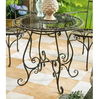 Dekoleidenschaft Bistrotisch „Flair“ rund aus Metall in Antikoptik, Vintage Balkon & Gartentisch, Retro Beistelltisch