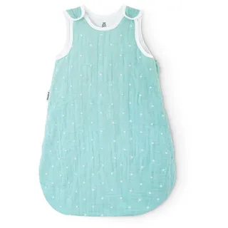 Ehrenkind® Baby Sommerschlafsack Rund Musselin | aus weicher OEKO-TEX zertifizierter Bio-Baumwolle | Sommer Baby Schlafsack Baby 1 TOG Gr. 50/56 Mint mit weißen Sternen