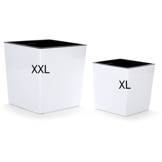 MELTOM XXL + XL Pflanzkübel aus Kunststoff in Hochglanz Farbe: Weiß mit Herausnehmbaren Einsatz, Set 2