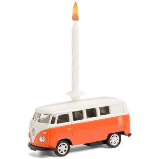 :: Geburtstagskerze mit Modellauto kompatibel mit VW Bus T1 – das Geschenk zum Geburtstag für alle Van-Fans (orange) (20.2K)