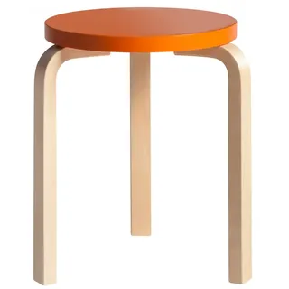 Artek - 60 Hocker, orange lackiert/ Birke natur