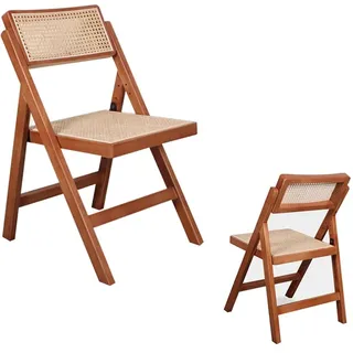 Mgchowue Klappstuhl aus Holz, Esszimmerstuhl, mit 360° Drehbarer Rückenlehne, Rattan Geflochten Klappbarer Stuhl Freizeitstuhl für Draußen 150KG Belastbar