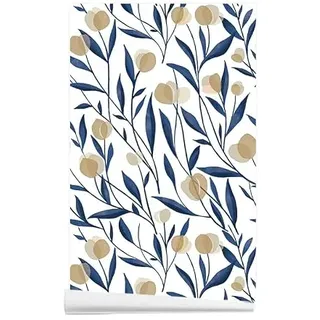 ANBILILA Selbstklebende Tapete, Skandinavischer Vintage Stil Abziehen und Aufkleben Kontaktpapier, 44x500CM Blau-Weißes Blumenmuster Nahtlose Patchwork Abziehbare Tapete Dekofolie für Wandtattoo