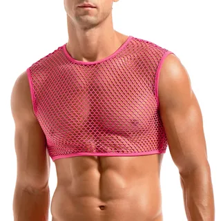 Amy Coulee Herren Bauchfreies Netz Shirt Mesh Crop Top | Fischnetz, Neon, Durchsichtig, Netzoberteil, Netzshirt, Tank Top, Netzhemd, Rave, Club, Sexy, Cropped, Ärmellose - XL