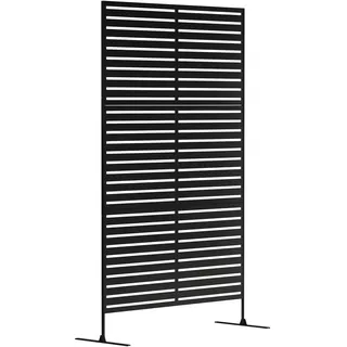 Outsunny Raumteiler 3-teilig 122 x 198 cm Freistehend Paravent in Lamellen, Trennwand 3-TLG Sichtschutz aus Stahl, Outdoor Raumtrenner Sichtschutzwand Stellwand für Garten, Balkon, Terrasse, Schwarz