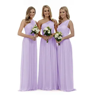 Lecureler Langes, einschultriges Ballkleid für Brautjungfern, Flieder, 32 - 32