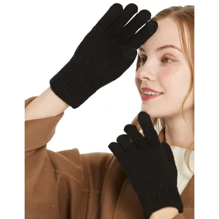 QICEDER Winterhandschuhe für Damen Touchscreen Handschuhe Strick Fingerhandschuhe Sport Warm und Winddicht Winterhandschuhe (Schwarz) - Einheitsgröße