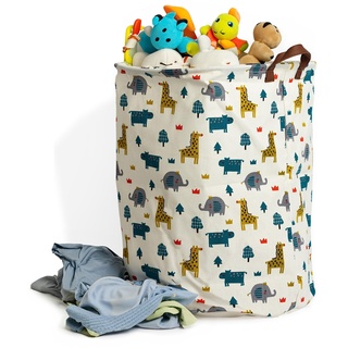 kreativherz - Aufbewahrungskorb & Wäschekorb für Baby & Kinder im Safari-Motiv aus Leinwand-Gewebe - Spielzeug-Korb zur Aufbewahrung im Kinderzimmer groß - Bad Wäschekörbe & Ordnungssystem Organizer