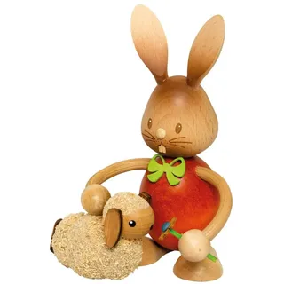 Kuhnert Drechslerei Osterdekoration/Osterhase „Stupsi Hase mit Lamm“ 11 cm, aus feinstem Holz, für EIN Bezauberndes Osterfest oder eine dauerhafte Dekoration, Holzkunst Made in Germany