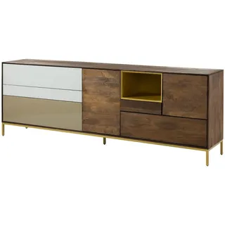 MASSIVMOEBEL24.DE Sideboard 240 x 85 x 45 cm Braun Geölt / Gold