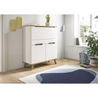 Home Affaire Sekretär HOME AFFAIRE "Alesund, Höhe 118cm, 2 Türen, 1 Schubkasten,konischer Fuß, Scandi-Look", weiß (weiß, absetzung nox oak nachbildung), B:100cm H:118cm T:40cm, Sekretäre, Sekretär, Anrichte, Schrank, Kommode, Midischrank, Wohnmöbel, Wohnzimmer