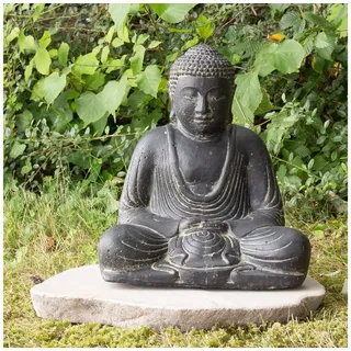 Oriental Galerie Dekofigur Japan Buddha Figur Gartenfigur aus Lavastein Sitzend 30 cm (1 St) grau