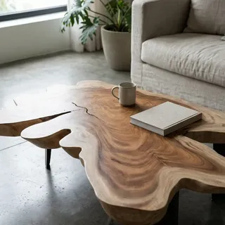Baumscheibe Couchtisch 160 - 180cm Akazie Massivholz Holz Wohnzimmer Tisch natur