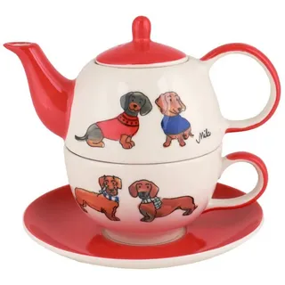 Mila Teekanne Mila Keramik Tee-Set Tea for One Dackelfreunde, 0.4 l, (Set, Tee-Set) weiß