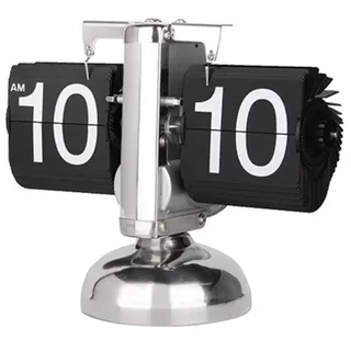 Tnfeeon Flip-Tischuhr, Genaue Mechanische Retro-Flip-Uhr, Einzelfuß, Große Zahlen, Edelstahl-Quarzwerk für Zuhause (Schwarz)