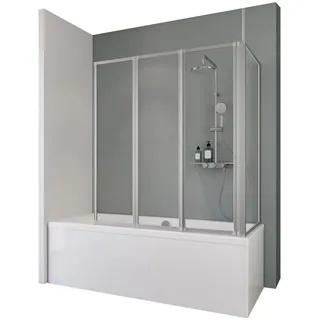 Schulte Duschabtrennung 129 x 140 cm, 3-teiliger Badewannenaufsatz mit Seitenwand für Badewanne faltbar, ESG Sicherheitsglas Klar, Profil Alu-Natur | Grau