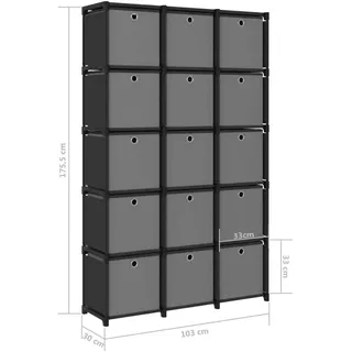 vidaXL Bücherregal 15 Fächer 103 x 30 x 175,5 cm Schwarz