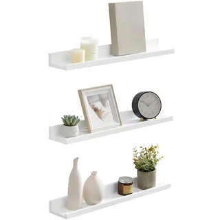 SONGMICS Wandregal, Schweberegal, 3er Set, 10 x 60 cm, Wandboard für Bilderrahmen und Bücher, Bilderregal für Wohnzimmer, Schlafzimmer, Bad, Küche, weiß LWS061W01