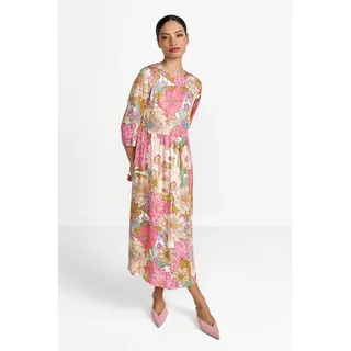 Midikleid RICH & ROYAL, Damen, Gr. 38, N-Gr, spring blush, Web, Obermaterial: 100% Viskose, bedruckt, geblümt, gemustert, casual, gerade kniebedeckend, Rundhals, Langarm Ärmel ohne Ärmelschlitz,eingesetzt abgesteppte Kante, Kleider, Mit Rundhalsausschnitt