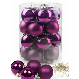 INGE-GLAS Inge Glas Weihnachtskugeln mit Haken | Schöne Christbaumkugeln aus Glas | Set 20 Kugeln und 40 Aufhänger | Christbaumschmuck Weihnachtsbaumkugeln (Purple Deluxe | lila)