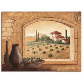 Artland Leinwandbild Wandbild Bild auf Leinwand 60x45 cm Wanddeko Fensterblick Fenster Toskana Landschaft Italien Natur Malerei Ocker T4MW