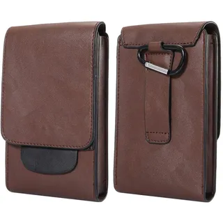 Herren Gürteltasche Handy Klein, Vertikal Handy Gürteltasche Braun, 7.2" PU Leder Handy Tasche mit Kartenfach Universal Handytasche mit Geldbörse Leder Hüfttasche Handy Halterung mit Karabinerhaken