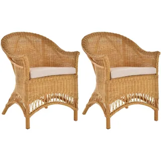 Krines Home Loungesessel 2er Set Extra breiter Rattansessel Landhaus Flechtsessel Wintergarten, Natur Rattan Sessel Korbsessel gelb