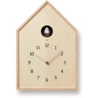 Lemnos Kuckucksuhr Birdhouse - Designer Cuckoo Clock aus Japan Mit Batterie und Lichtsensor - Vogeluhr aus Holz, Modernes Design - Farbe Natur